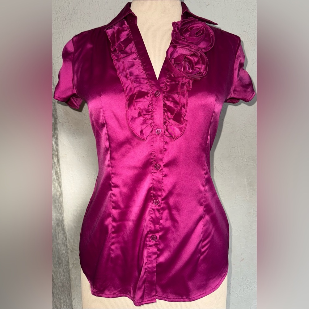 New York Company Elegant Satin Fuchsia Blouse
